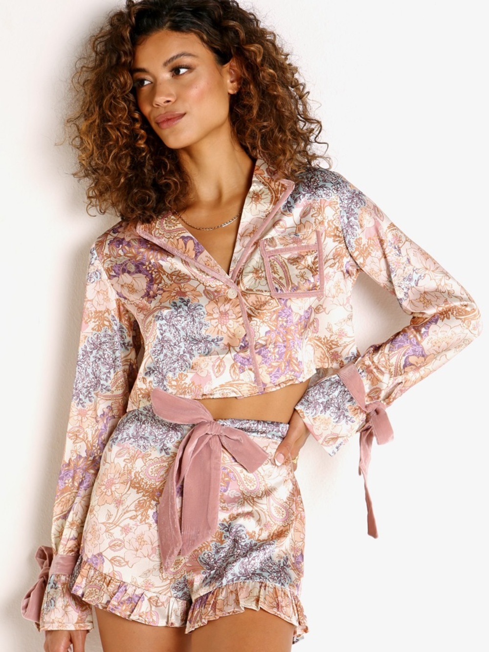 Beach Riot in Harvest Gold Paisley Satin Pyjama Set Size XS